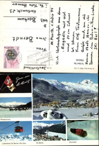 708648 Mehrbild AK St Moritz Bad im Winter Pferderennen Viererbob Wintersport
