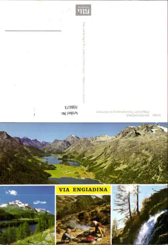 708673 Mehrbild AK Via Engiadina Lagerfeuer Wasserfall Engadiner Panoramaweg