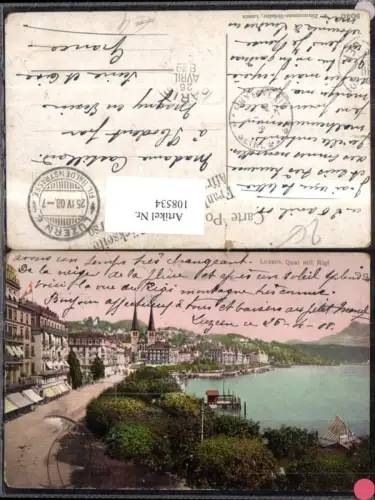 108534,Luzern Quai mit Rigi 1908 Kanton Luzern