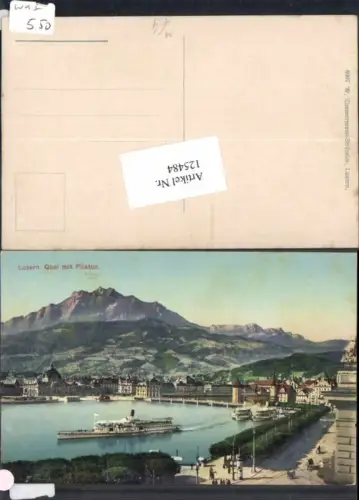125484,Luzern und Quai m. Pilatus Dampfer Schiff Hafen pub Zimmermann Strässler 6007