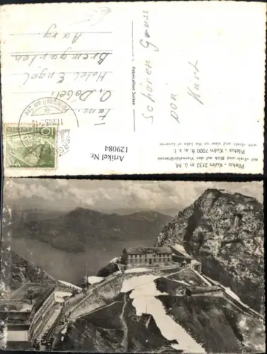 129084,Pilatus Kulm m. Esel u. Blick auf Vierwaldstättersee 1953 Ansicht Bergstation Kt. Luzern
