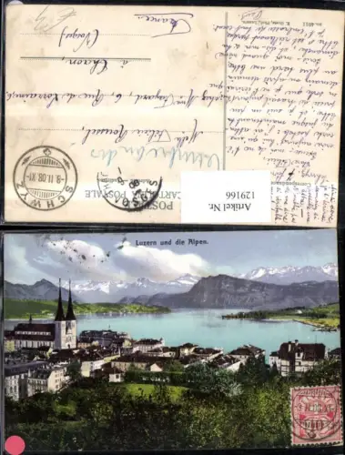129166,Luzern u. d. Alpen Ansicht 1908