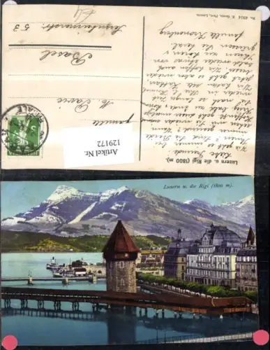 129172,Luzern u. d. Rigi Ansicht m. Turm Hafen 1917