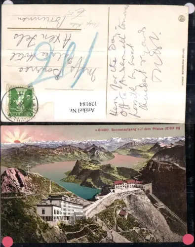 129184,Sonnenaufgang auf d. Pilatus Rigi Kulm Ansicht Bergstation Bergbahn 1913