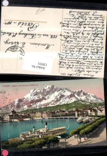 129351,Luzern u. Pilatus Ansicht Schiff Dampfer 1912
