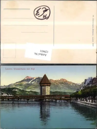 129411,Luzern Wasserturm Kapellbrücke m. Rigi