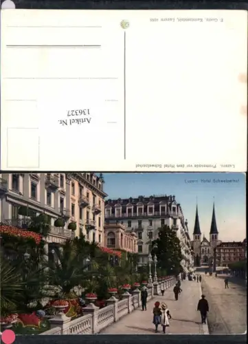 136327,Luzern Hotel Schweizerhof Strassenansicht Detail 1910 Promenade