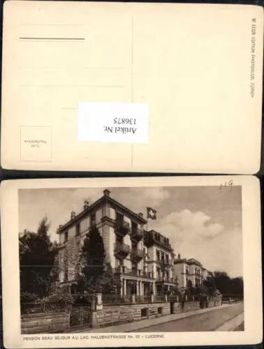 136875,Pension Beau Sejour Au Lac Haldenstrasse Luzern Lucerne 1915