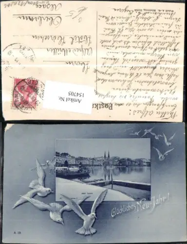 154705,Luzern Glückliches Neujahr Ansicht m. Vögel Möven 1910