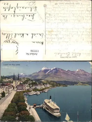 155550,Luzern u. Rigi Ansicht m. Schiff Dampfer pub E Goetz 4936