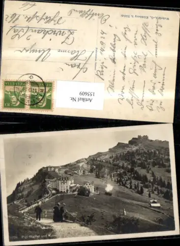 155609,Rigi Staffel u. Kulm Ansicht m. Personen Bergbahn Dampflok Hotel 1924 Kt Luzern