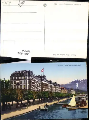 199736,Luzern Hotel National m. Rigi Segelboot Fahne Schweiz pub E. Goetz 5301