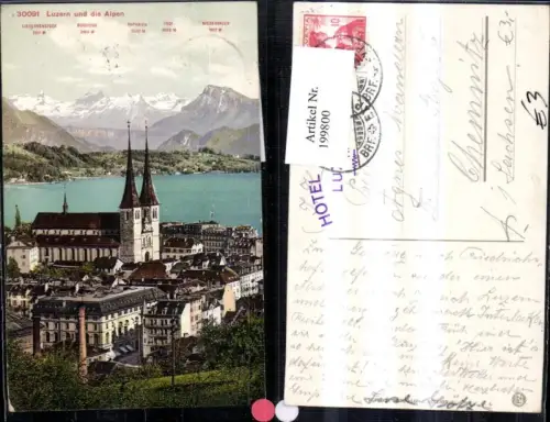199800,Luzern Teilansicht Kirche u. d. Alpen Liedernenstock Rosstock Tödi Niederbauen