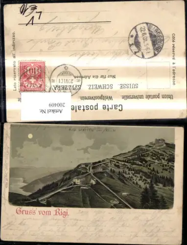 200409,Litho AK Gruß vom Rigi Staffel u. Kulm Mondschein Mond pub Carl Künzli 3224 Kt Luzern