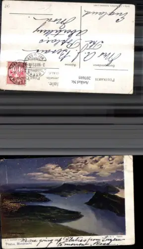 207695,Künstler AK J. C. Kaufmann Pilatus m. Luzern Mondnacht Kt Luzern