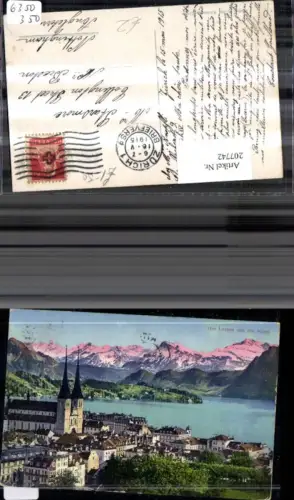 207742,Luzern Teilansicht Kirche u. d. Alpen