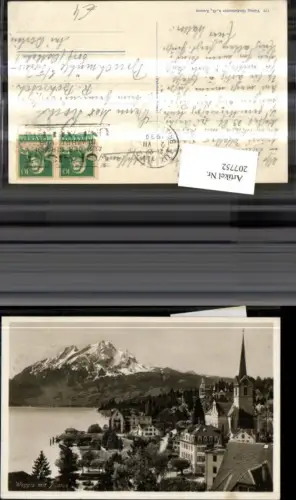 207752,Weggis Teilansicht m. Pilatus Kirche Kt Luzern