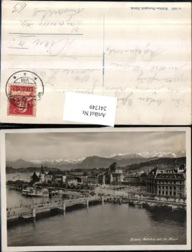 241749,Luzern Teilansicht Bahnhof Brücke und d. Alpen