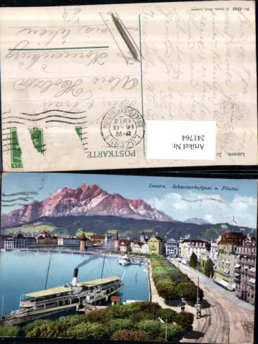 241764,Luzern Teilansicht Schweizerhofquai Dampfer u. Pilatus pub E. Goetz 4242