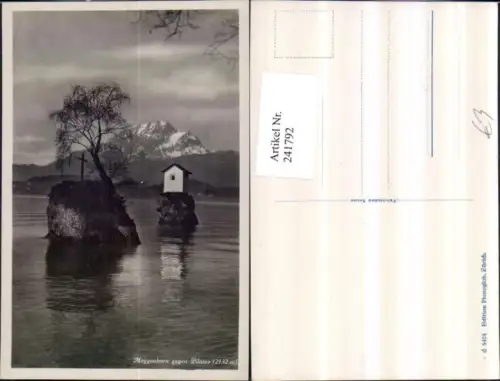 241792,Meggenhorn geg. Pilatus Felsen im Wasser m. Kreuz u. Kapelle Kt Luzern