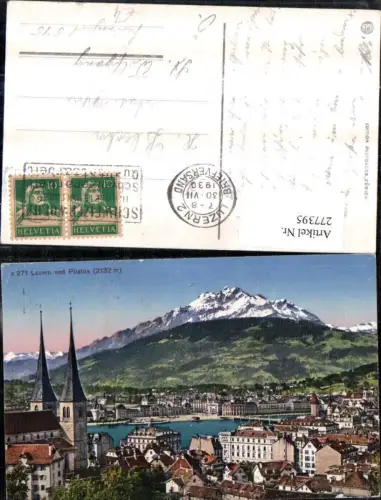 277395,Luzern Totale Kirche und Pilatus Bergkulisse
