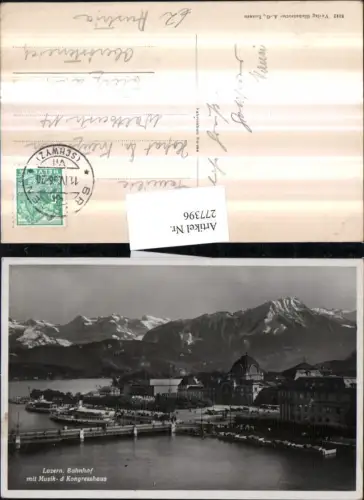 277396,Luzern Bahnhof m. Musik- u. Kongresshaus Brücke Bergkulisse