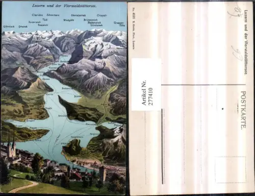 277410,Luzern und d. Vierwaldstättersee aus d. Vogelschau Küssnacht Weggis Vitznau pub E. Goetz 4121