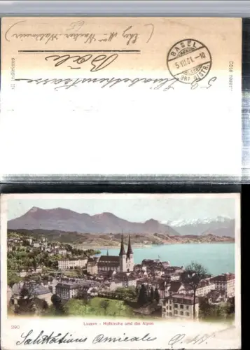 309683,Luzern Teilansicht Hofkirche Kirche m. Alpen Bergkulisse