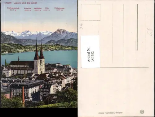 350752,Luzern Teilansicht Kirche m. Alpen Bergkulisse