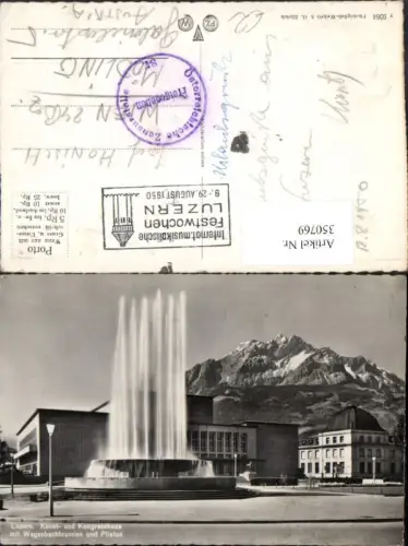 350769,Luzern Kunst- und Kongresshaus m. Wagenbachbrunnen u. Pilatus Bergkulisse