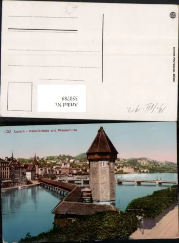 350789,Luzern Teilansicht Kapellbrücke Brücke u. Wasserturm