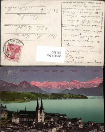 391357,Luzern Teilansicht Hofkirche Kirche m. Alpen Bergkulisse