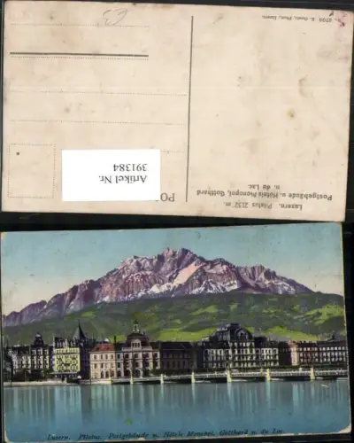 391384,Luzern Pilatus Postgebäude u. Hotels Monopol Gotthard Bergkulisse