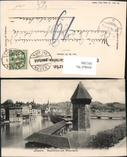 391386,Luzern Kapellbrücke Brücke u. Wasserturm pub E. Goetz 604