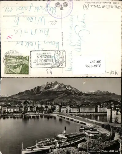 391392,Luzern Teilansicht Dampfer Wilhelm Tell m. Pilatus Bergkulisse