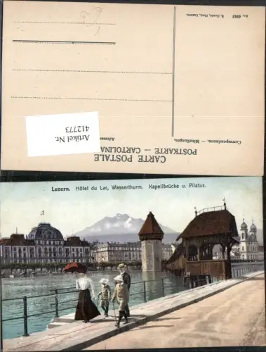 412773,Luzern Hotel du Lac Wasserturm Kapellbrücke Brücke u. Pilatus pub E. Goetz 4042