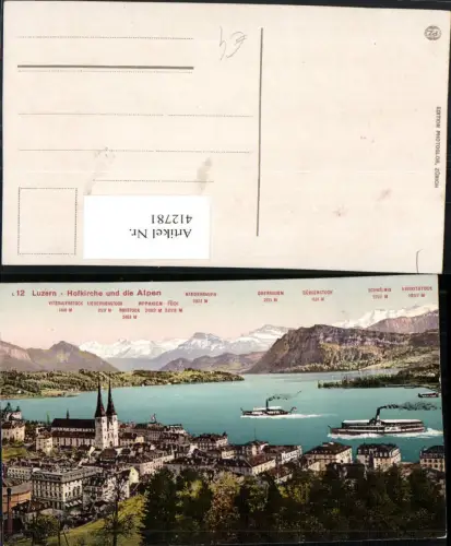 412781,Luzern Teilansicht Hofkirche m. Alpen Bergkulisse Dampfer