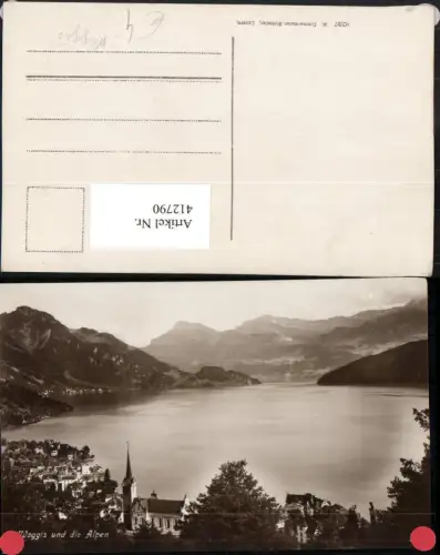 412790,Weggis Totale Kirche m. Alpen Bergkulisse Kt Luzern