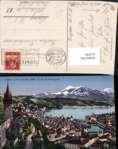 412797,Luzern Totale m. Rigi von der Musegg Bergkulisse