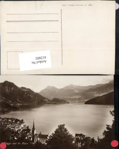 412802,Weggis Totale Kirche m. Alpen Bergkulisse Kt Luzern