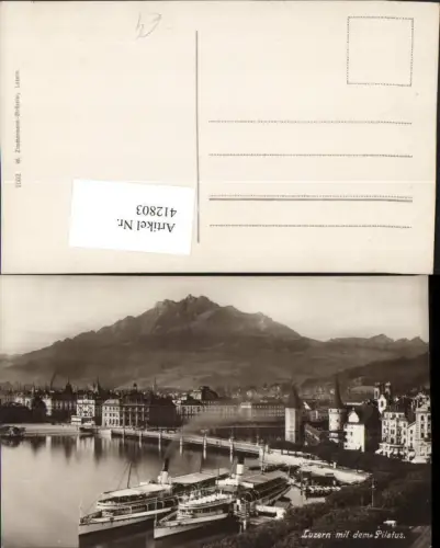 412803,Luzern Teilansicht Dampfer Brücke m. Pilatus Bergkulisse