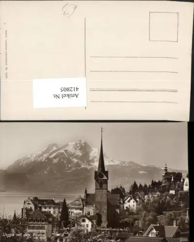 412805,Weggis Teilansicht Kirche m. Pilatus Bergkulisse Kt Luzern