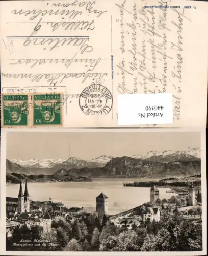440390,Luzern Hofkirche Museggtürme m. Alpen Bergkulisse
