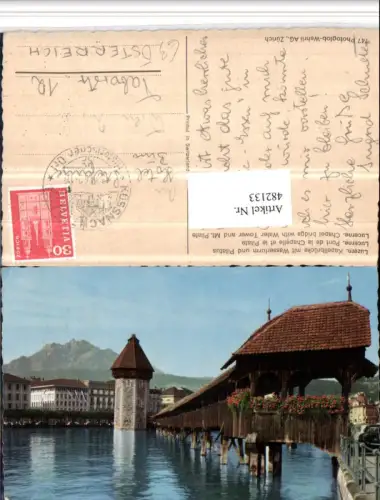 482133,Luzern Kapellbrücke Brücke m. Wasserturm u. Pilatus