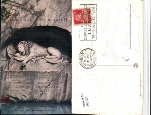 495581,Luzern Löwendenkmal Löwe Schwing- u. Älplerfest 1926 Stempel