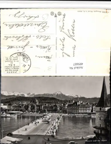 495607,Luzern Teilansicht Brücke geg. Alpen Bergkulisse