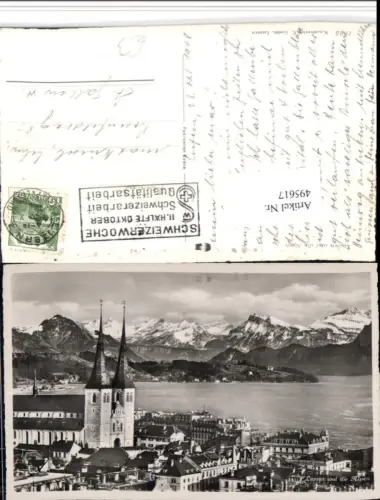 495617,Luzern Teilansicht Kirche geg. Alpen Bergkulisse
