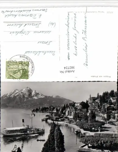 502724,Weggis Teilansicht m. Pilatus Dampfer Bergkulisse Kt Luzern