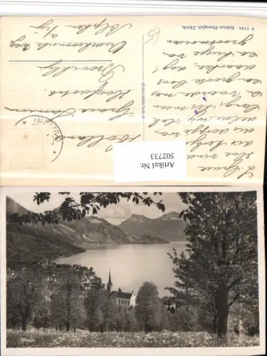 502733,Weggis Teilansicht Kirche Bergkulisse Kt Luzern
