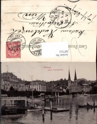 587512,Litho Luzern Schweizerhofquai Ruderboot Boot Switzerland